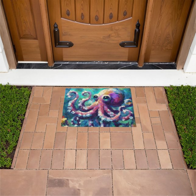 Whimsical Octopus Oil Painting Nautical Beach Fußmatte (Außenbereich)