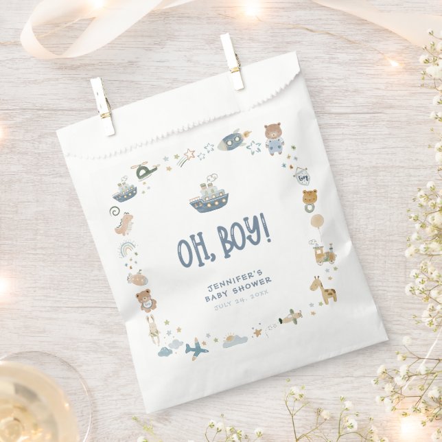 Whimsical Oh Boy Watercolor Doodle Kinderdusche Fa Geschenktütchen (Ausgeschnitten)