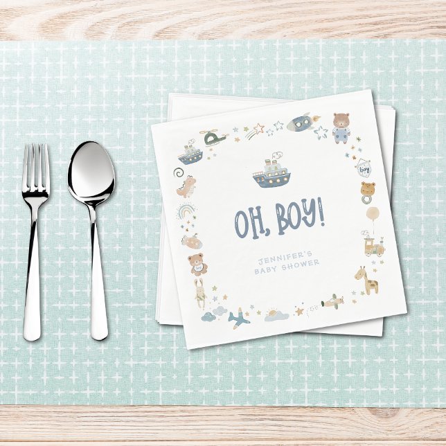 Whimsical Oh Boy Watercolor Doodle Kinderdusche Serviette (Whimsical Oh Boy Watercolor Doodle Baby Shower Napkins)