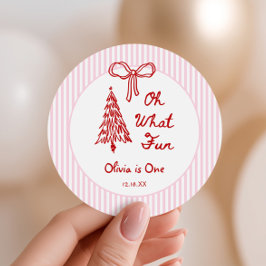 Whimsical Oh What Fun Girl 1st Birthday Party Runder Aufkleber