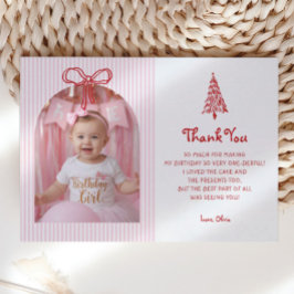Whimsical Oh What Fun Girl 1st Birthday Photo Dankeskarte