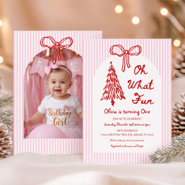 Whimsical Oh What Fun Girl 1st Birthday Photo Einladung