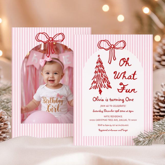 Whimsical Oh What Fun Girl 1st Birthday Photo Einladung (Von Creator hochgeladen)
