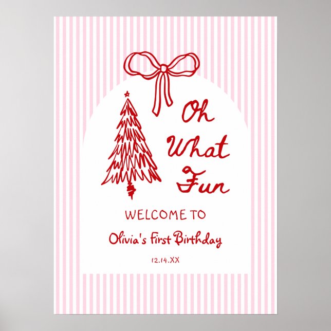 Whimsical Oh What Fun Girl 1st Birthday Welcome Poster (Vorne)