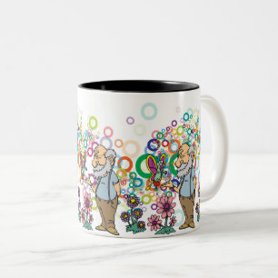 Whimsical Old Man: Butterfly Garden & Bubbles Zweifarbige Tasse