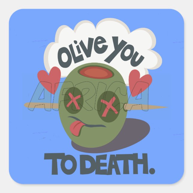 Whimsical "Olive My Heart" Funny Face Design Quadratischer Aufkleber (Vorderseite)