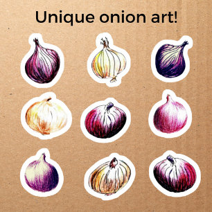 Whimsical Onions HandGezeichnet Wasserfarbengewäch Aufkleber