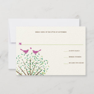 Whimsical Orange and Fuchsia Love Bird Tree UAWG RSVP Karte