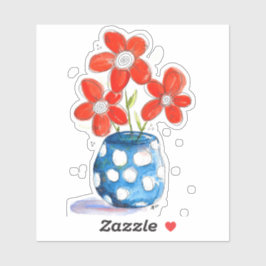 Whimsical Orange Blume in Blue Vase Aufkleber
