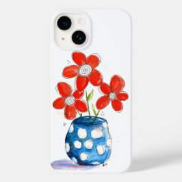 Whimsical Orange Blume in Blue Vase Case-Mate iPhone 14 Hülle