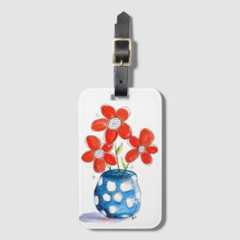 Whimsical Orange Blume in Blue Vase Gepäckanhänger