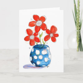 Whimsical Orange Blume in Blue Vase Karte