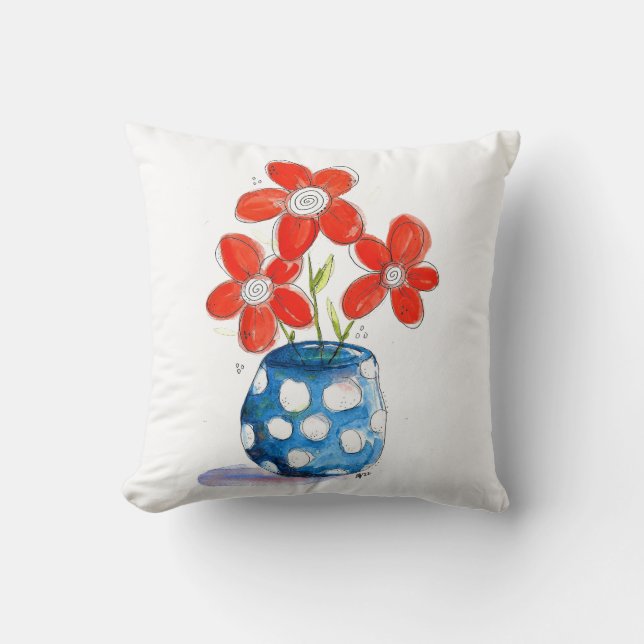 Whimsical Orange Blume in Blue Vase Kissen (Vorderseite)