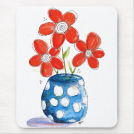 Whimsical Orange Blume in Blue Vase Mousepad