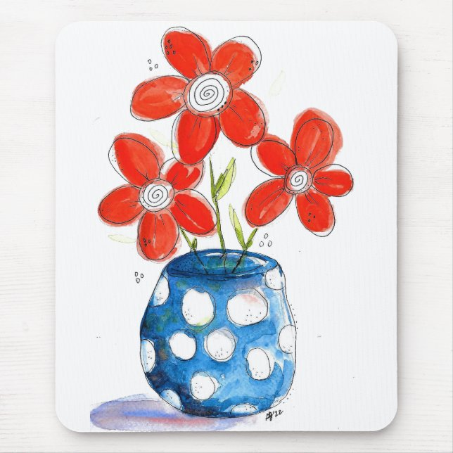 Whimsical Orange Blume in Blue Vase Mousepad (Vorne)