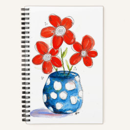 Whimsical Orange Blume in Blue Vase Notizbuch