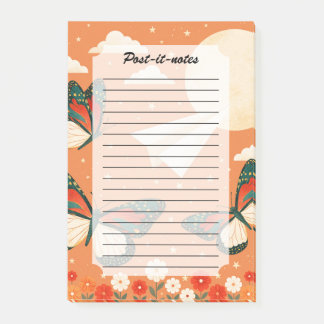 Whimsical Orange Boho Natur Schmetterling Mond Post-it Klebezettel