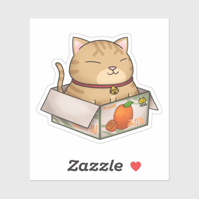 Whimsical Orange Cat in Fruchtkarton Aufkleber (Blatt)