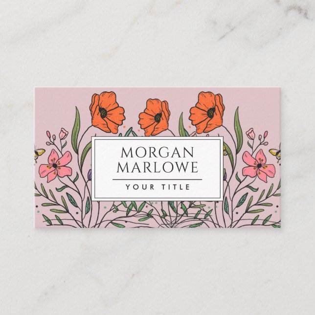 Whimsical Orange Pink Floral Bouquet Dusty Pink Visitenkarte (Vorderseite)