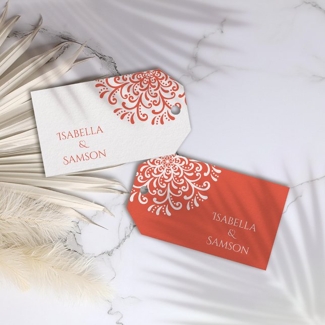 Whimsical Orange Red Blüh Gastgeschenk Hochzeit Ta Geschenkanhänger (Von Creator hochgeladen)