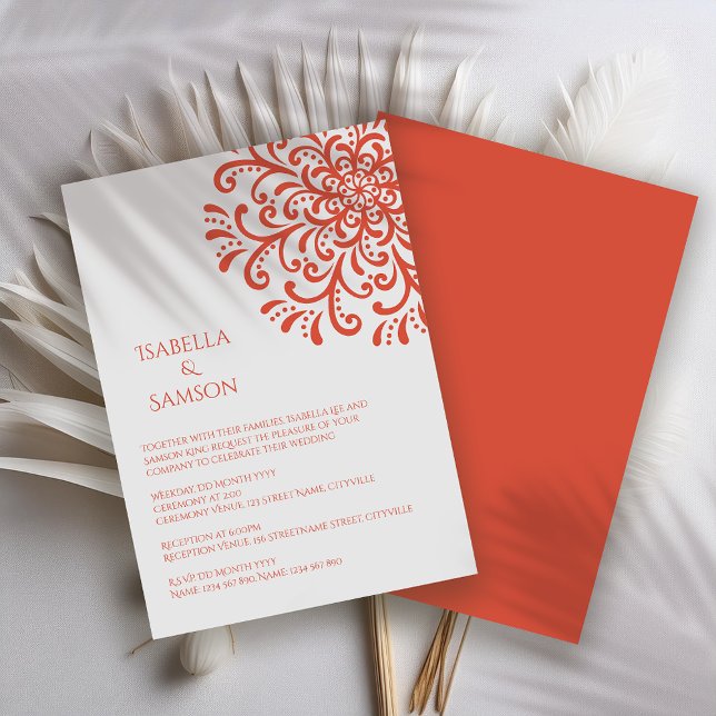 Whimsical Orange Red Blüh Wedding Einladung (Von Creator hochgeladen)