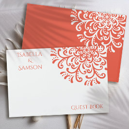 Whimsical Orange Red Blüh Wedding Gästebuch