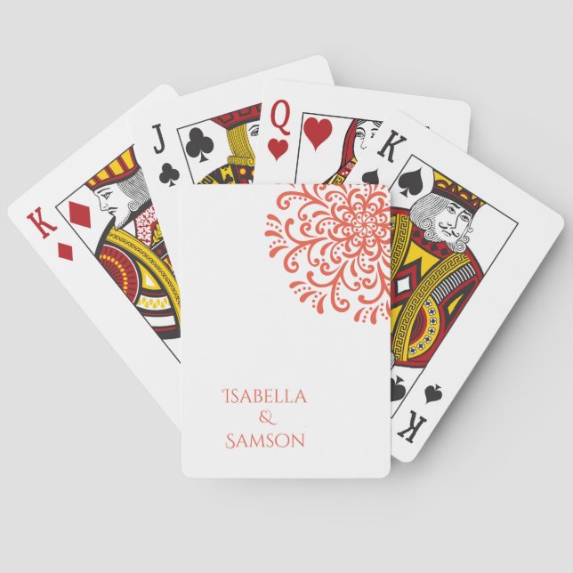 Whimsical Orange Red Blüh Wedding Spielkarten (Rückseite)