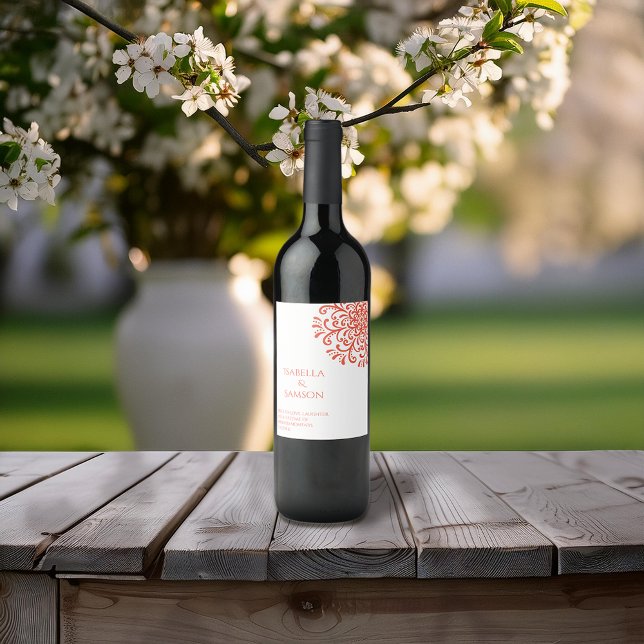 Whimsical Orange Red Blüh Weinetikett (Von Creator hochgeladen)