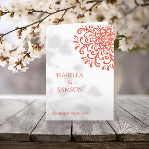 Whimsical Orange Red Flourish Wedding Programme