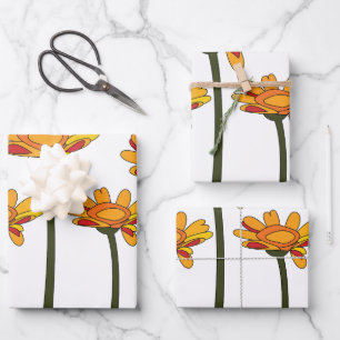 Whimsical Orange Rote Blume Floral Geschenkpapier Set