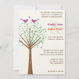 Whimsical Orange und Fuchsia Love Bird Tree Einlad Einladung