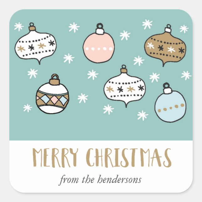 Whimsical Ornaments Frohe Weihnachts-Rücksendeadre Quadratischer Aufkleber (Vorderseite)