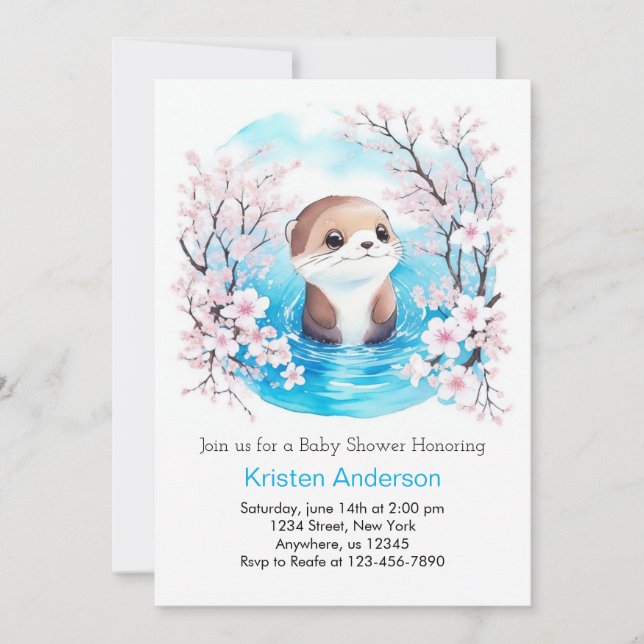 Whimsical Otter Blue Bliss Boy Baby Dusche Einladung (Vorderseite)