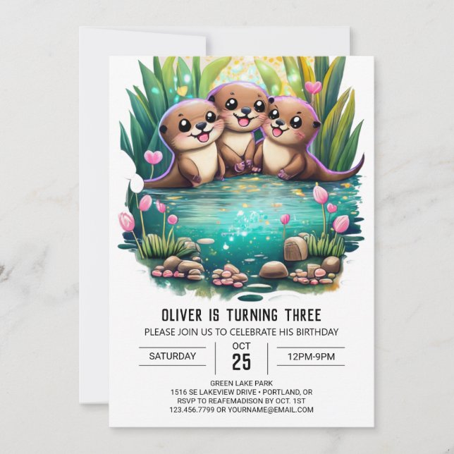 Whimsical Otter Invitation Anniversaire (Devant)