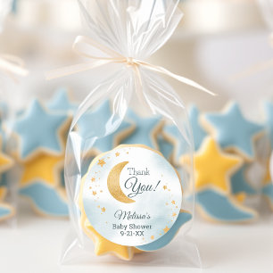 Whimsical Over the Moon Danke, Baby Shower Runder Aufkleber