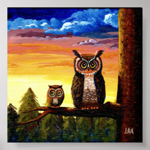 Whimsical Owl Art Wald Mond Creationarts Poster