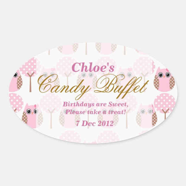 Whimsical Owl Birthday Candy Buffet Aufkleber (Vorderseite)