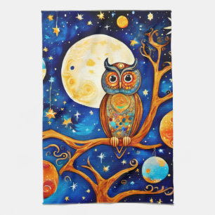 Whimsical Owl Celestials: Sterne, Mond, Planeten Geschirrtuch