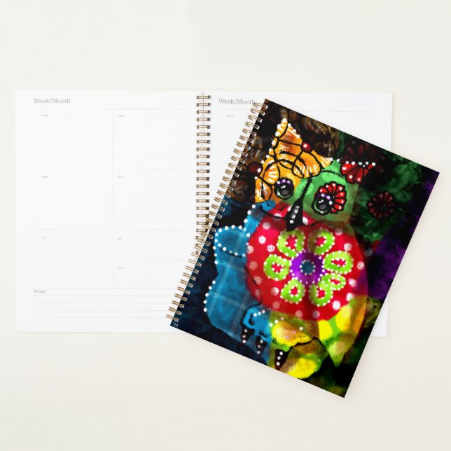 Whimsical Owl Talavera Style Green Blue Floral Planer (Anzeige)