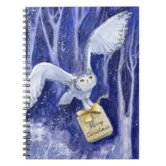 Whimsical Owl Weihnachten blauviolette Wasserfarbe Notizblock