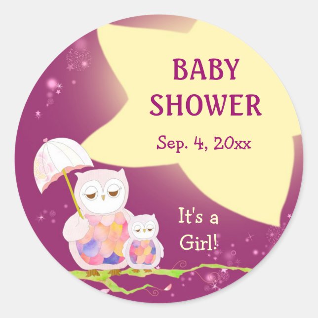 Whimsical Owls Baby Dusche Gefallen Runder Aufkleber (Vorderseite)