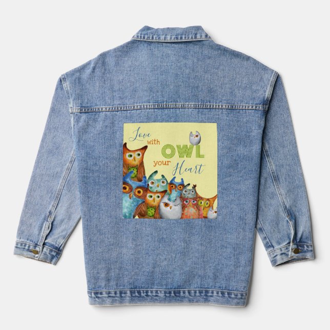 Whimsical Owls - Liebe mit OWT Ihr Herz Jeansjacke (Rückseite)
