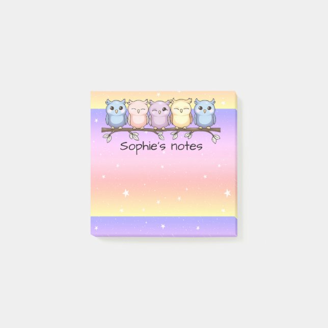 Whimsical Owls Under the Starlit Sky Personalisier Post-it Klebezettel (Vorderseite)
