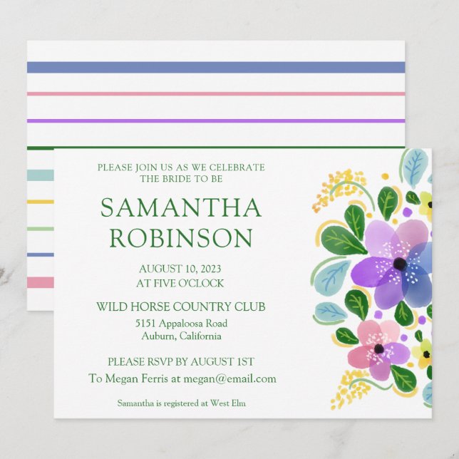 Whimsical Painted Floral Bridal Dusche Einladung (Vorne/Hinten)