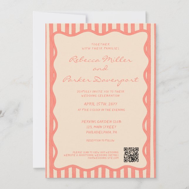 Whimsical Painted Pinstripes Wedding QR Code Einladung (Vorderseite)