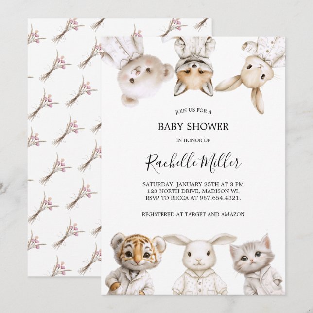 Whimsical Pajama Parade: Baby Shower Invitation  Einladung (Vorne/Hinten)