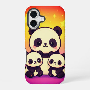 Whimsical Panda Trio in Gradient Dreamscape iPhone 16 Hülle