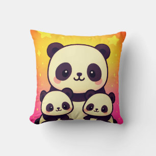 Whimsical Panda Trio in Gradient Dreamscape Kissen
