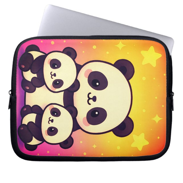 Whimsical Panda Trio in Gradient Dreamscape Laptopschutzhülle (Vorderseite)