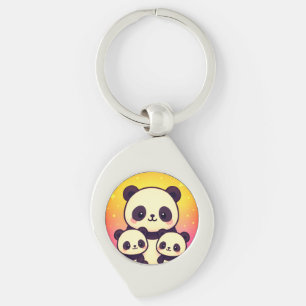 Whimsical Panda Trio in Gradient Dreamscape Schlüsselanhänger